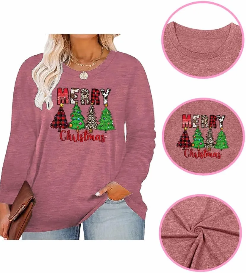 Plus Size Women T-Shirt Christmas Candy Snowman Gift Funny Casual Long Sleeve Graphic Cute Tee Tops