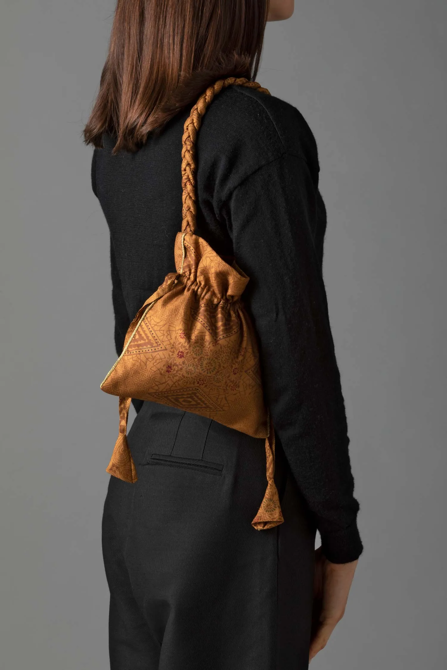 Potli silk sari pouch - Earth tones