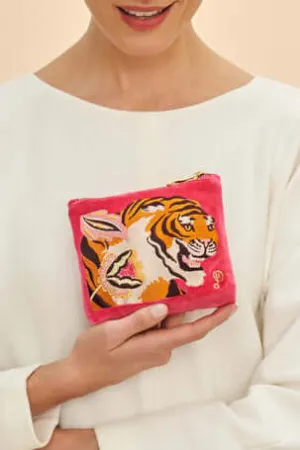Powder Design Velvet Embroidered Mini Pouch - Thrill of the Tiger