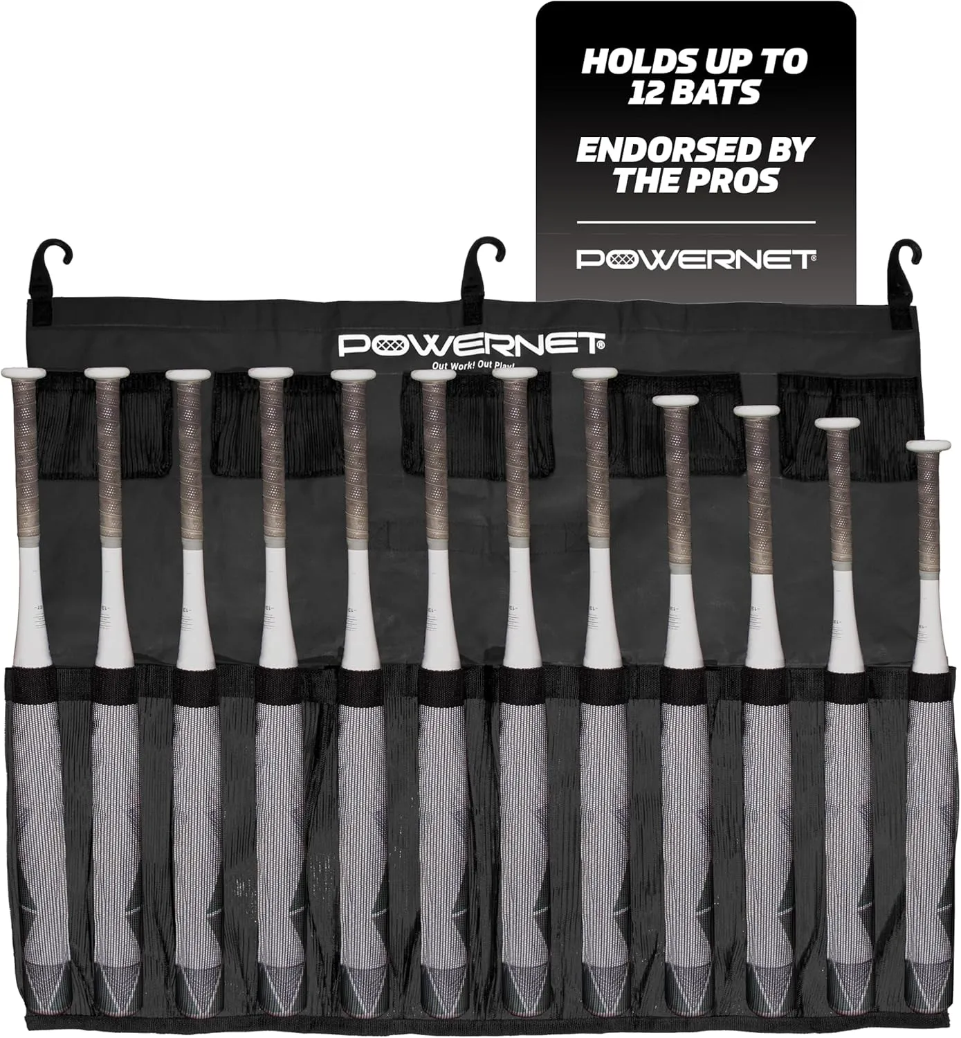 PowerNet Hanging Bat Bag Caddy for Baseball and Softball Teams, Dugout Organizer, Holds 12 Bats on Fence