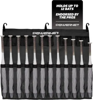 PowerNet Hanging Bat Bag Caddy for Baseball and Softball Teams, Dugout Organizer, Holds 12 Bats on Fence