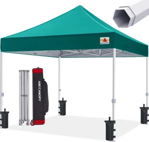 Premium Pop Up Canopy Tent 10x10 Commercial Instant Shelter, Bonus Wheeled Carry Bag and 4 Sand Bags, Turquoise