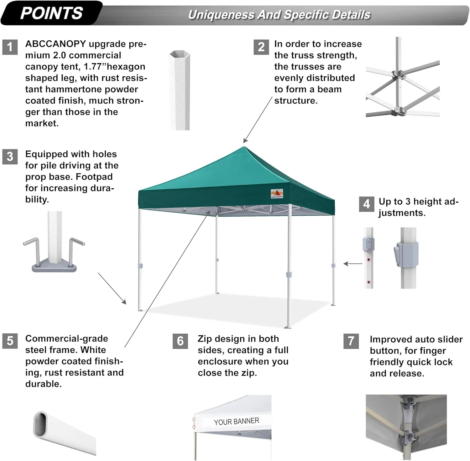 Premium Pop Up Canopy Tent 10x10 Commercial Instant Shelter, Bonus Wheeled Carry Bag and 4 Sand Bags, Turquoise