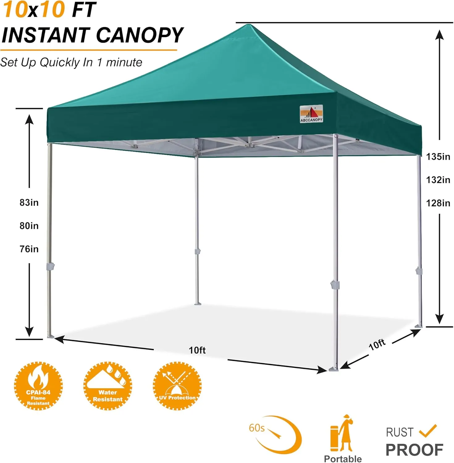 Premium Pop Up Canopy Tent 10x10 Commercial Instant Shelter, Bonus Wheeled Carry Bag and 4 Sand Bags, Turquoise