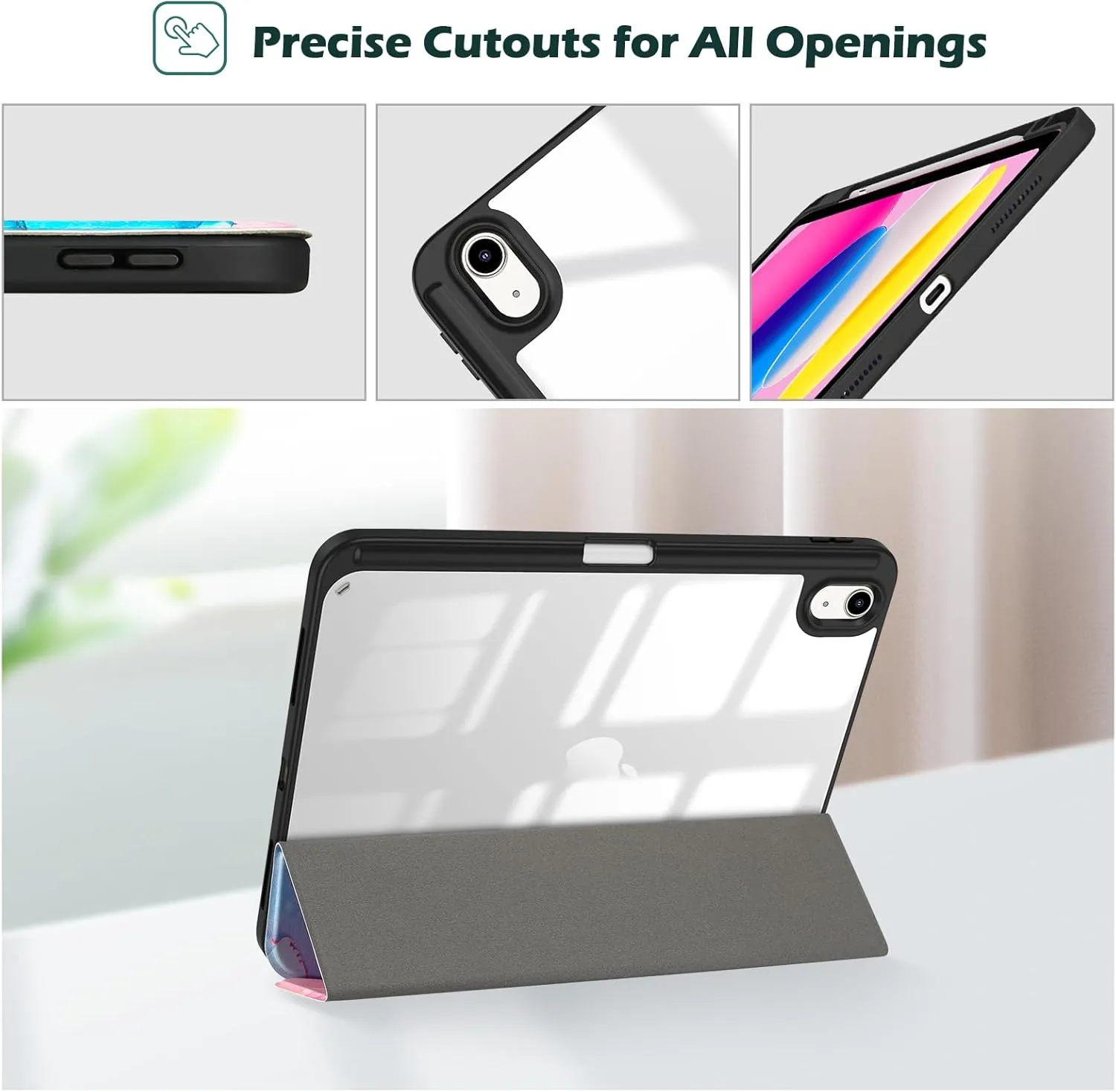 ProCase for iPad (A16) 11th Generation 11 Inch 2025/10th Generation 10.9 Inch 2022 Case with Pencil Holder, Hybrid iPad 11 10 Case with Clear Back, Supports Auto Wake/Sleep -Bluemarble