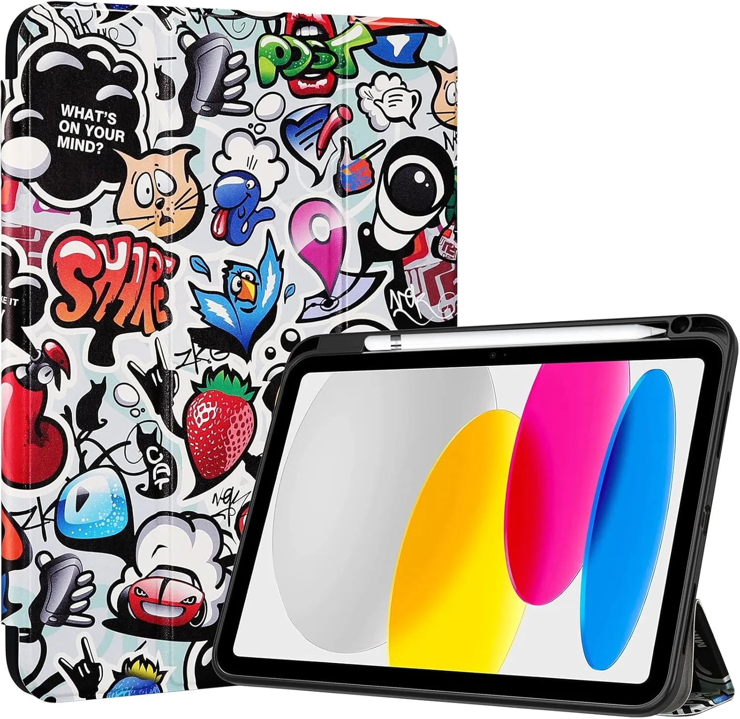 ProCase for iPad (A16) 11th Generation 11 Inch 2025/10th Generation 10.9 Inch 2022 Case with Pencil Holder, Hybrid iPad 11 10 Case with Clear Back, Supports Auto Wake/Sleep -Comics