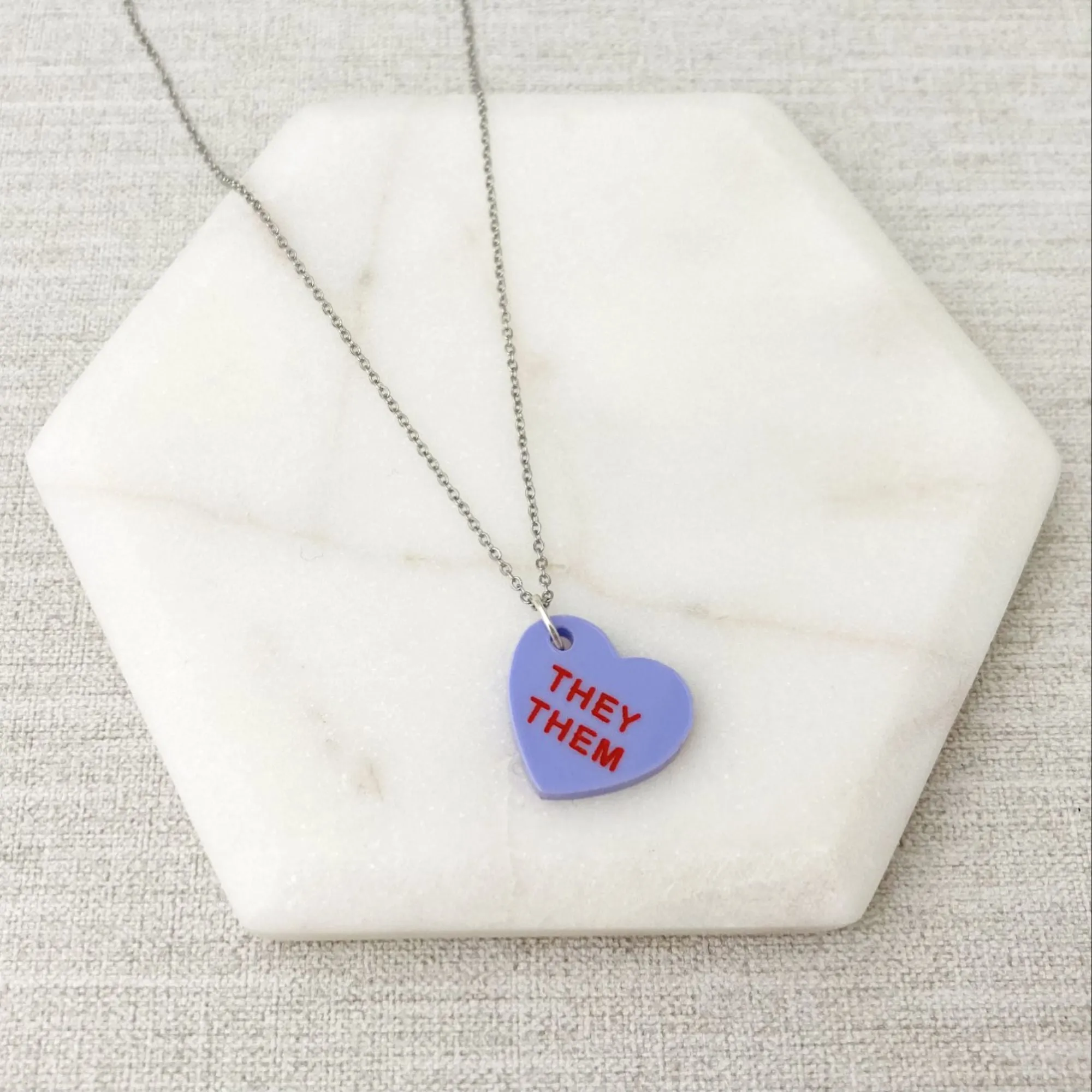 Pronoun Candy Heart Necklace