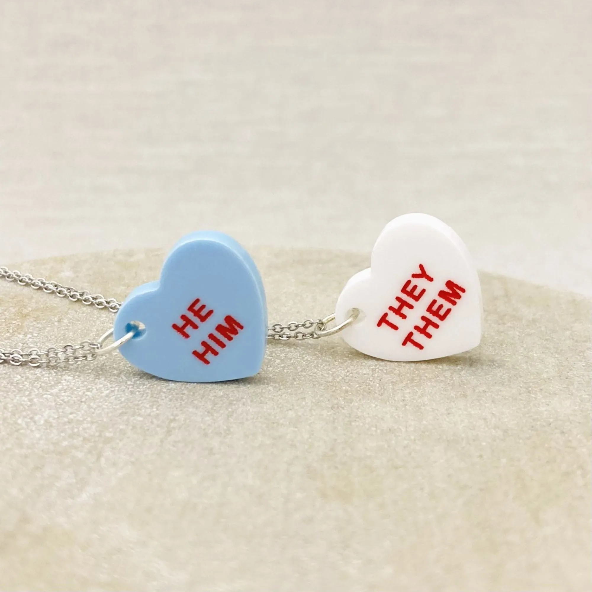 Pronoun Candy Heart Necklace