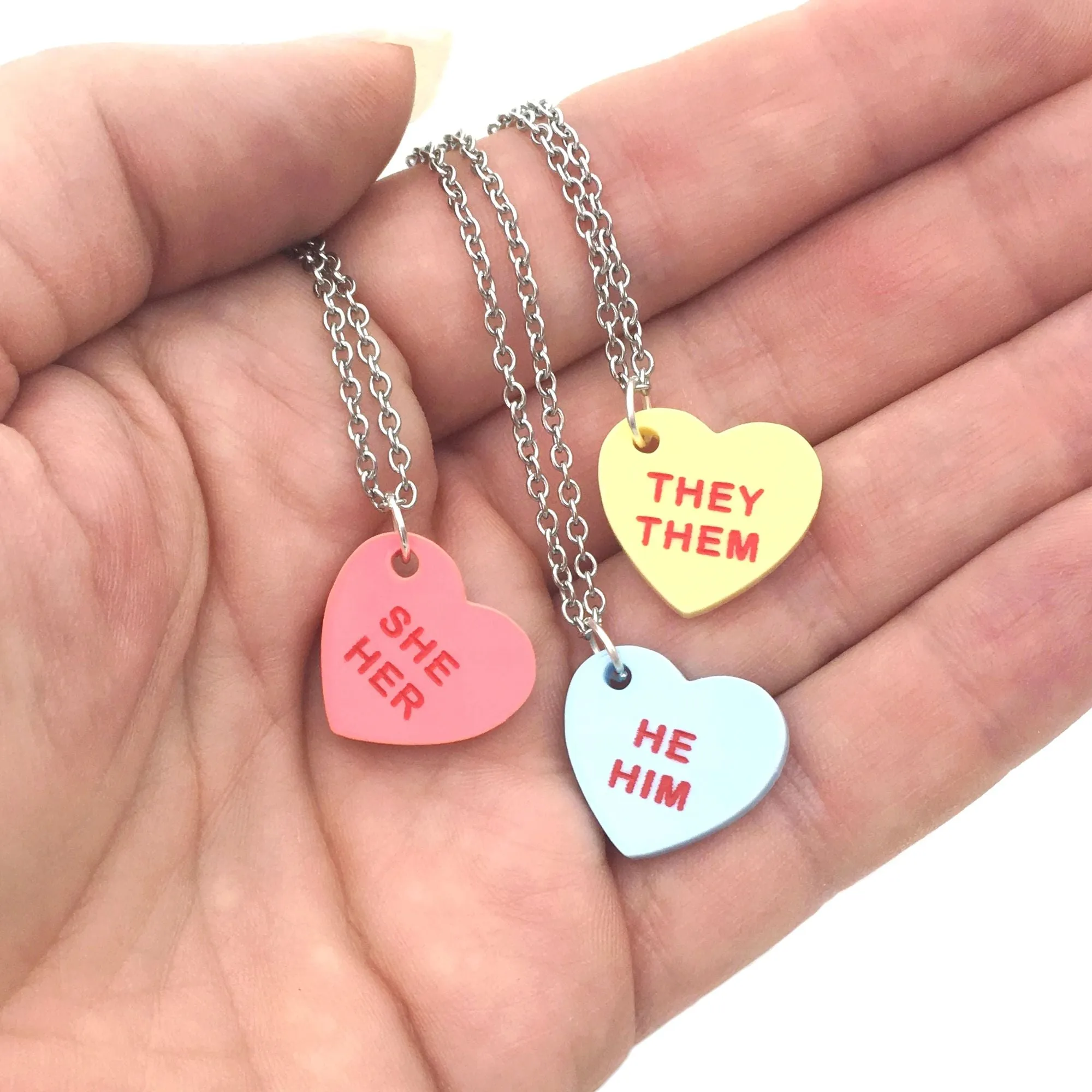 Pronoun Candy Heart Necklace