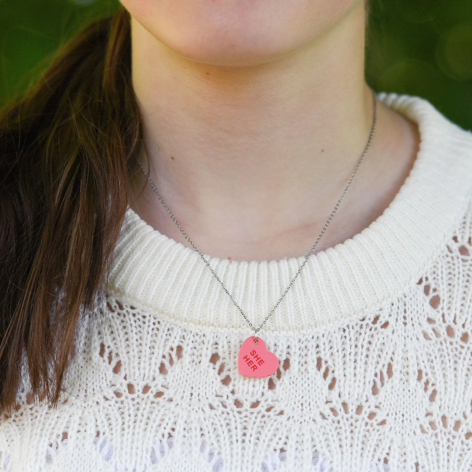 Pronoun Candy Heart Necklace