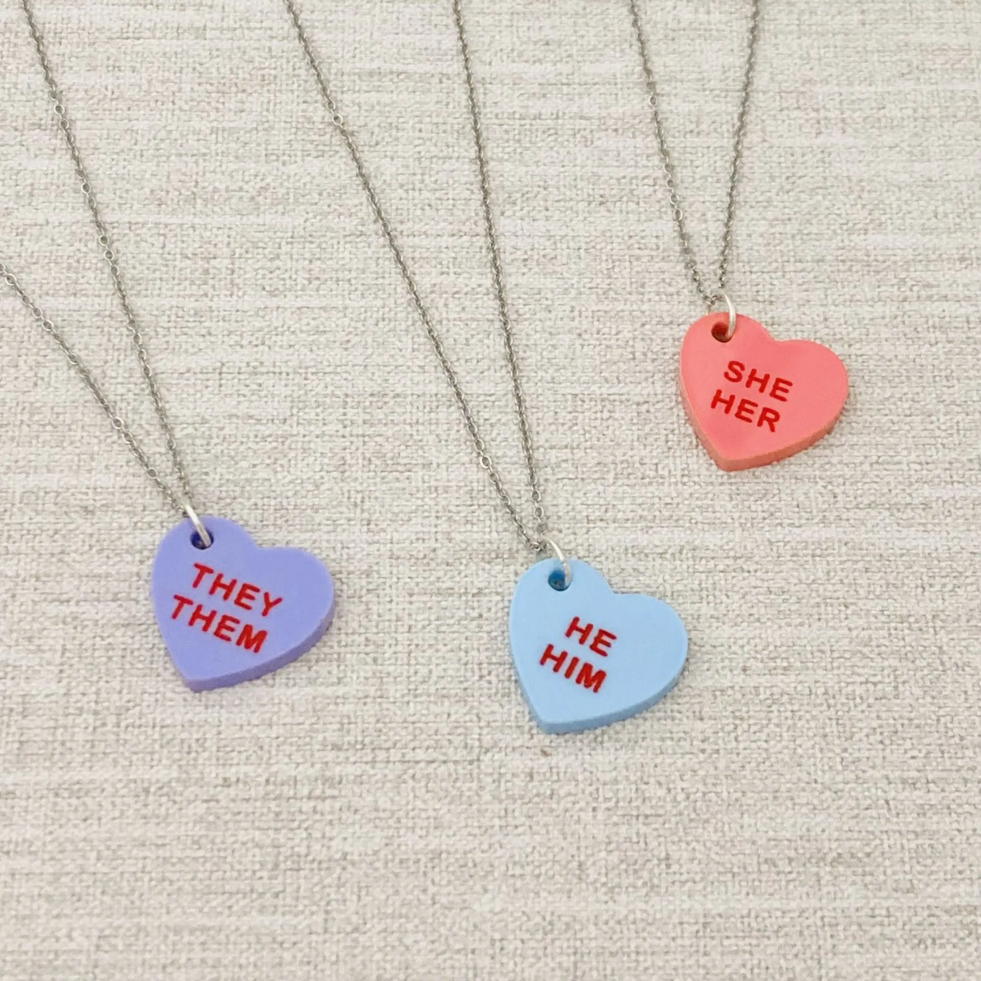 Pronoun Candy Heart Necklace