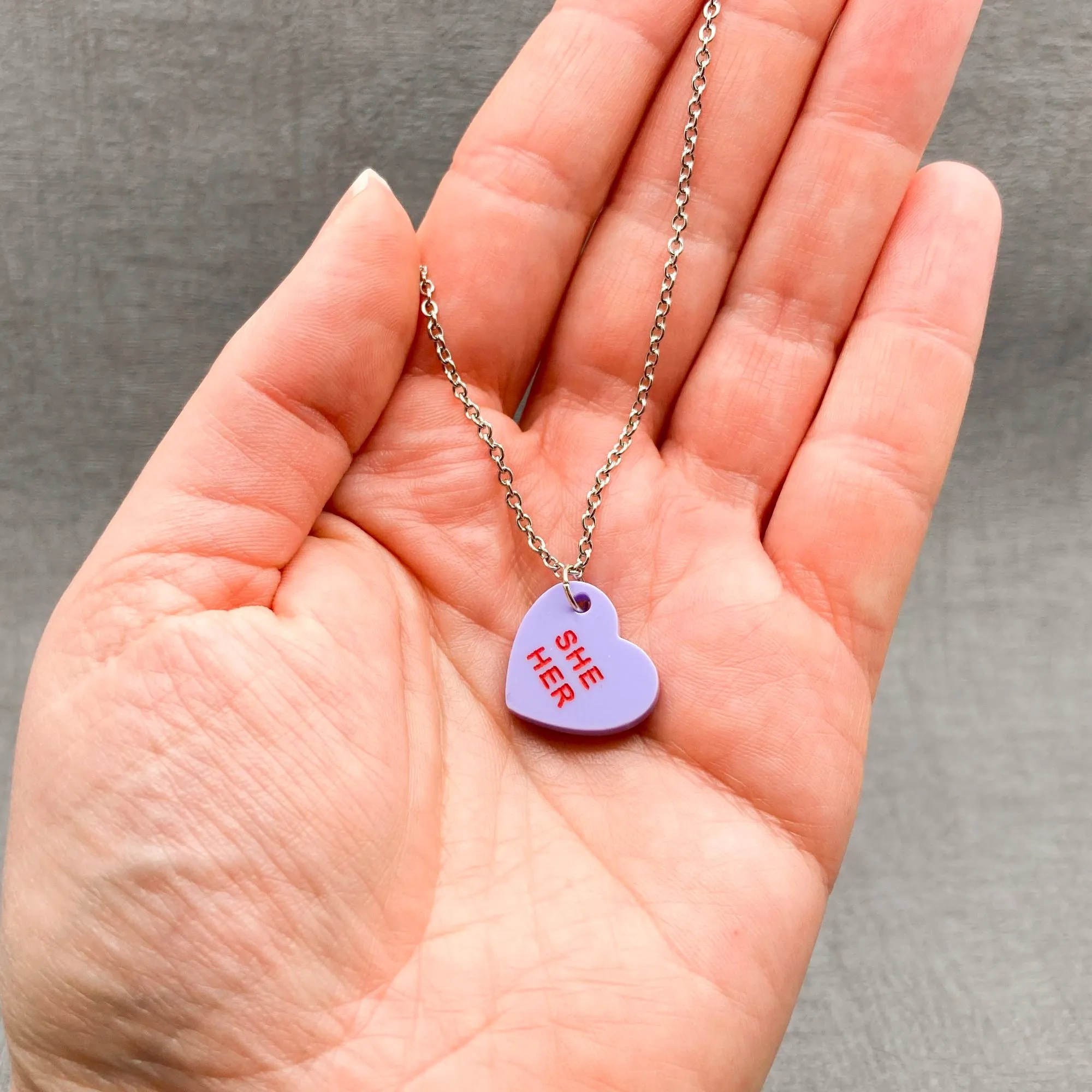 Pronoun Candy Heart Necklace
