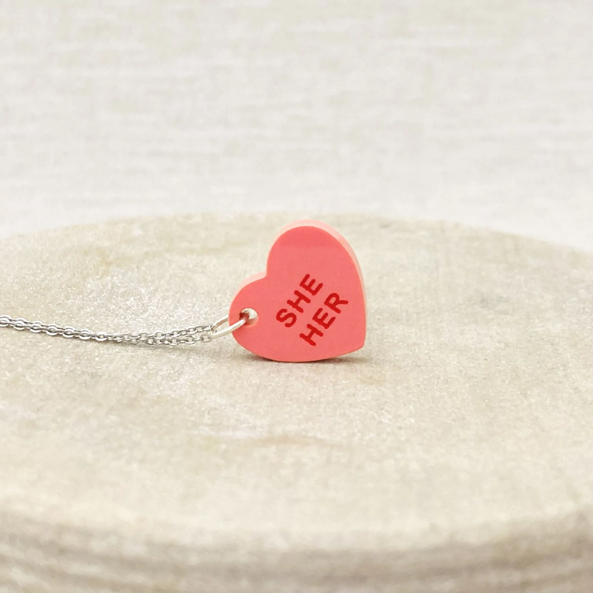 Pronoun Candy Heart Necklace