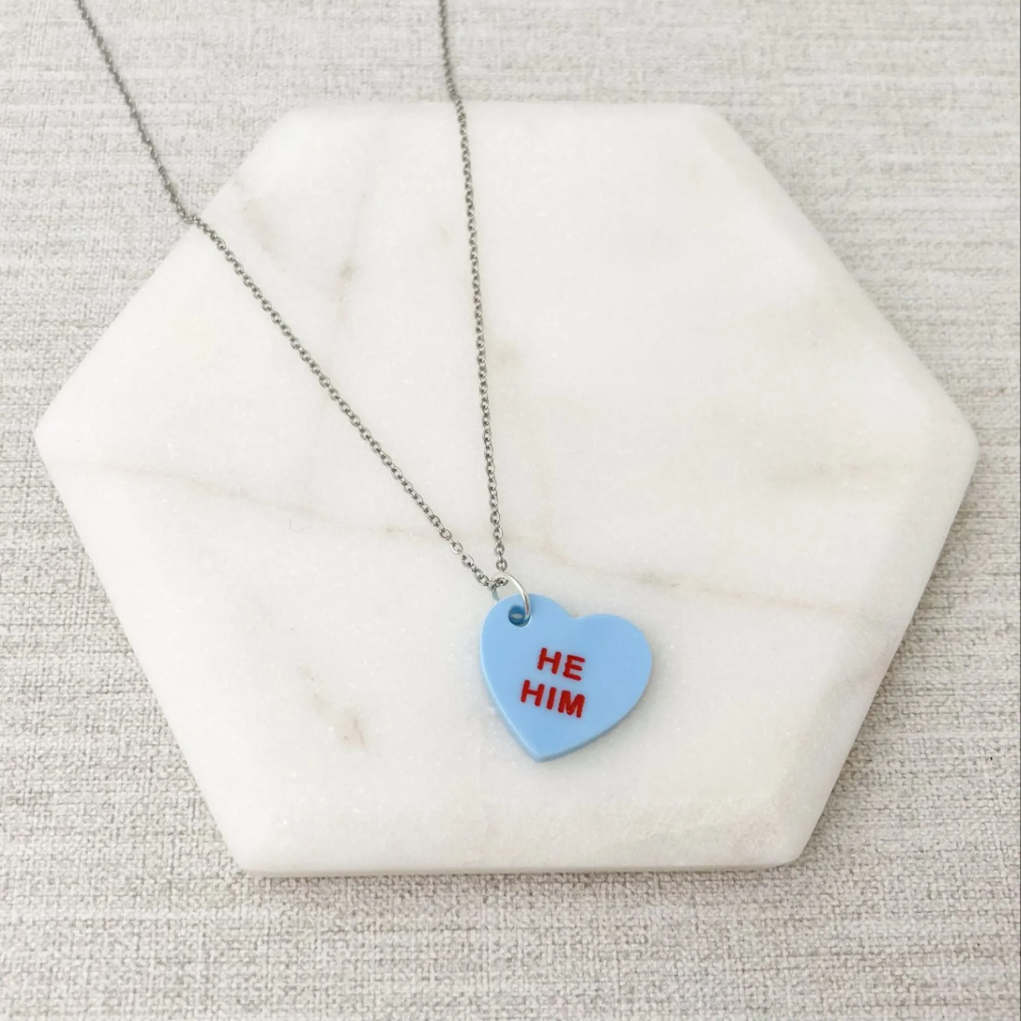 Pronoun Candy Heart Necklace