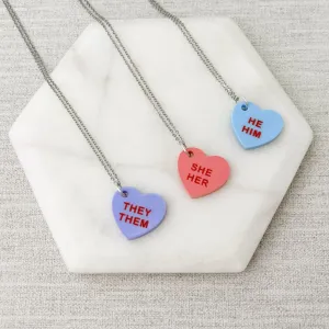 Pronoun Candy Heart Necklace