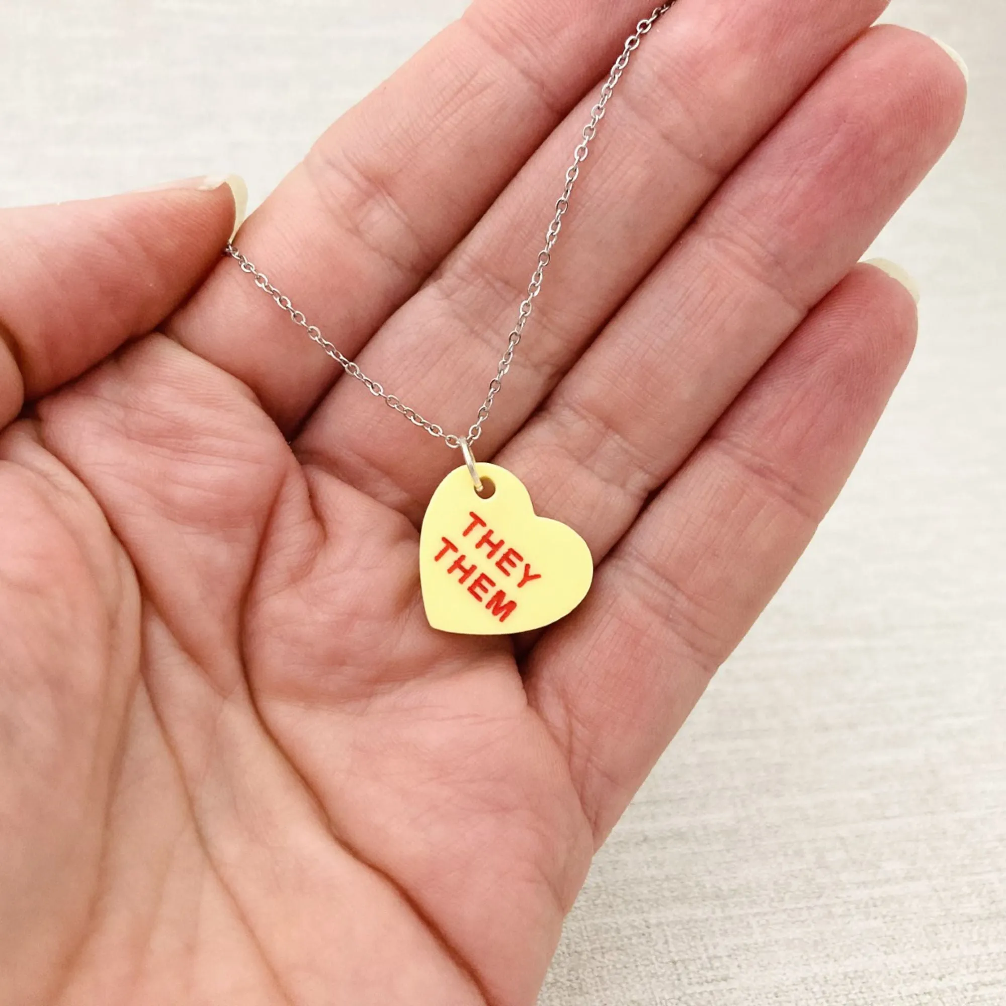 Pronoun Candy Heart Necklace