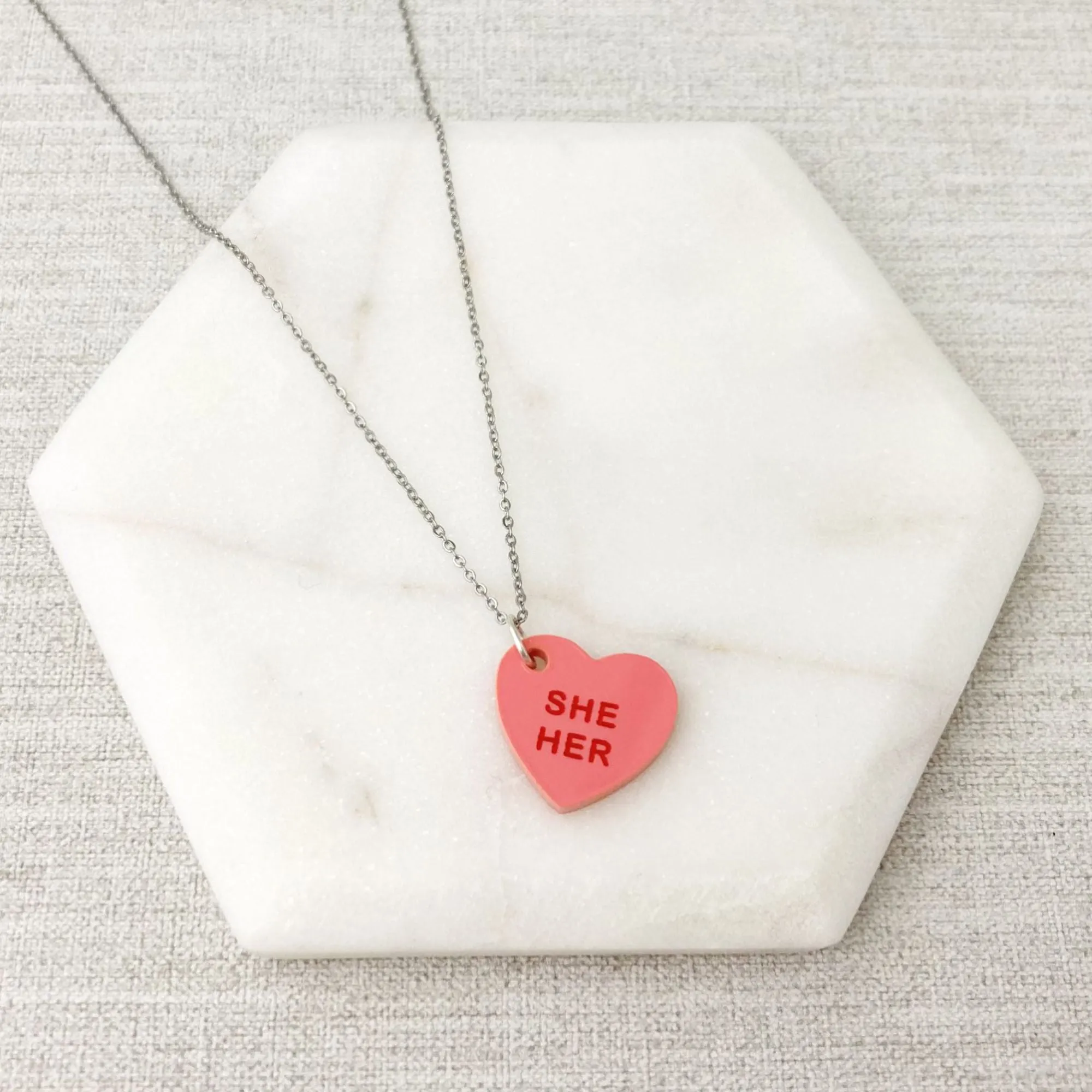 Pronoun Candy Heart Necklace