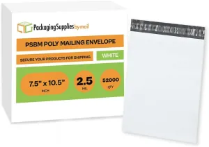 PSBM White Poly Mailers 7 x 10 Inch 52000 Pack Shipping Bags for Clothing, Sturdy Shipping Envelopes, Strong Self Seal Mailing Bags for Small Business, Poly Bags for Small Businessess