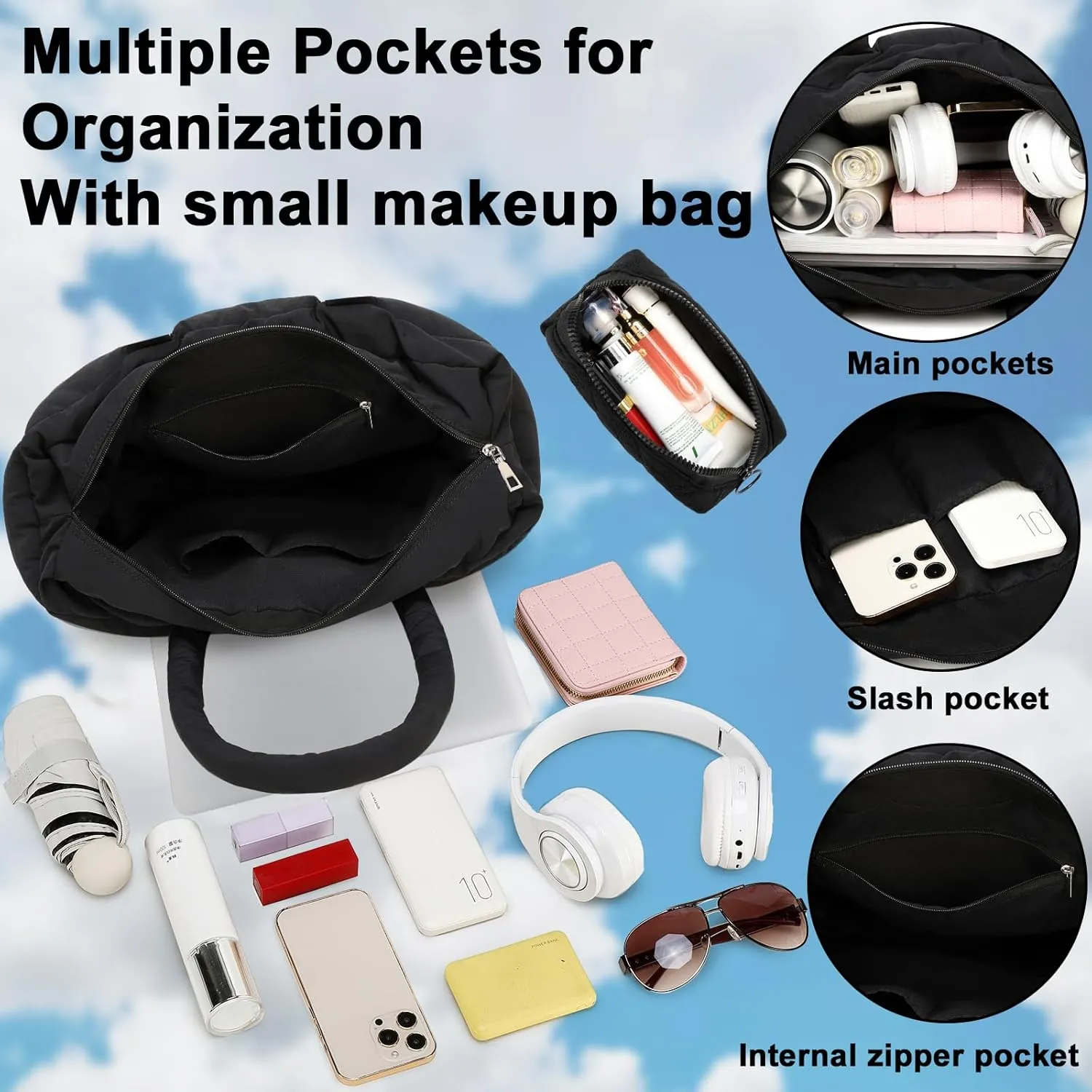 Puffer Tote Bag, Quilted Puffy Purse, Cute Padded Winter Shoulder Bags, Lightweight Down Handbag for Women Work Travel