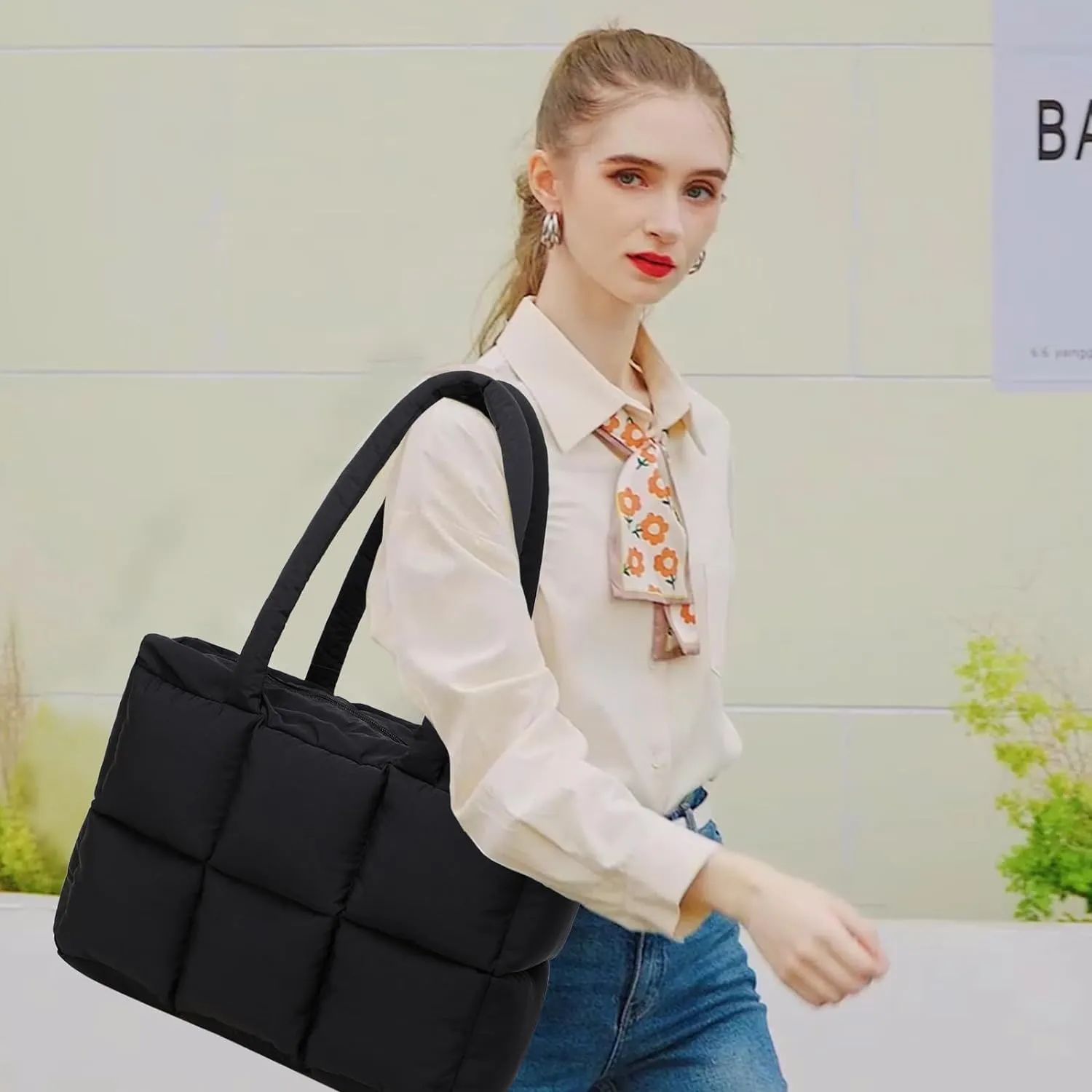 Puffer Tote Bag, Quilted Puffy Purse, Cute Padded Winter Shoulder Bags, Lightweight Down Handbag for Women Work Travel