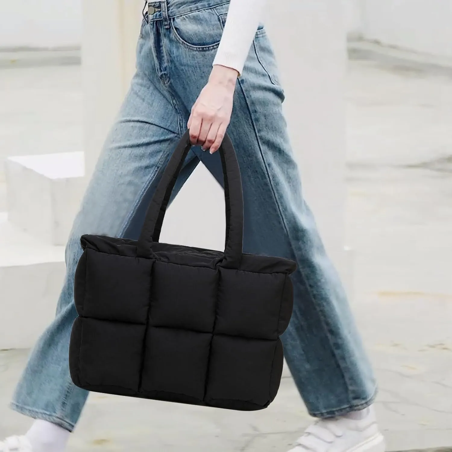 Puffer Tote Bag, Quilted Puffy Purse, Cute Padded Winter Shoulder Bags, Lightweight Down Handbag for Women Work Travel