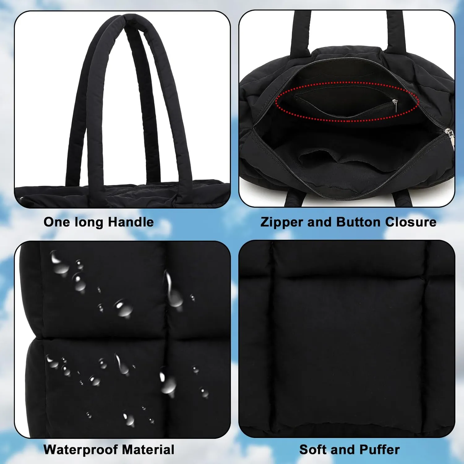 Puffer Tote Bag, Quilted Puffy Purse, Cute Padded Winter Shoulder Bags, Lightweight Down Handbag for Women Work Travel