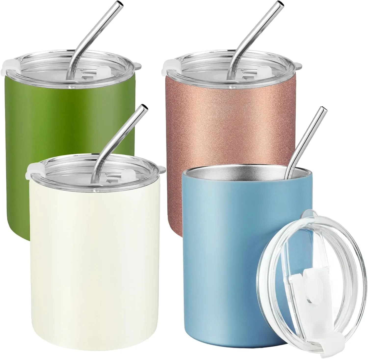 Puraville 4 Pack 12 oz Insulated Tumbler with Lid and Straw, Stainless Steel Double Walled Coffee Cup with Lid set of 4, Vacuum Reusable Leak Proof Travel Coffee Mug for Multiple Occasions
