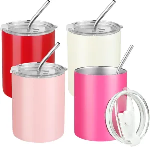 Puraville 4 Pack 12 oz Insulated Tumbler with Lid and Straw, Stainless Steel Double Walled Coffee Cup with Lid set of 4, Vacuum Reusable Leak Proof Travel Coffee Mug for Multiple Occasions