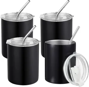 Puraville 4 Pack 12 oz Insulated Tumbler with Lid and Straw, Stainless Steel Double Walled Coffee Cup with Lid set of 4, Vacuum Reusable Leak Proof Travel Coffee Mug for Multiple Occasions