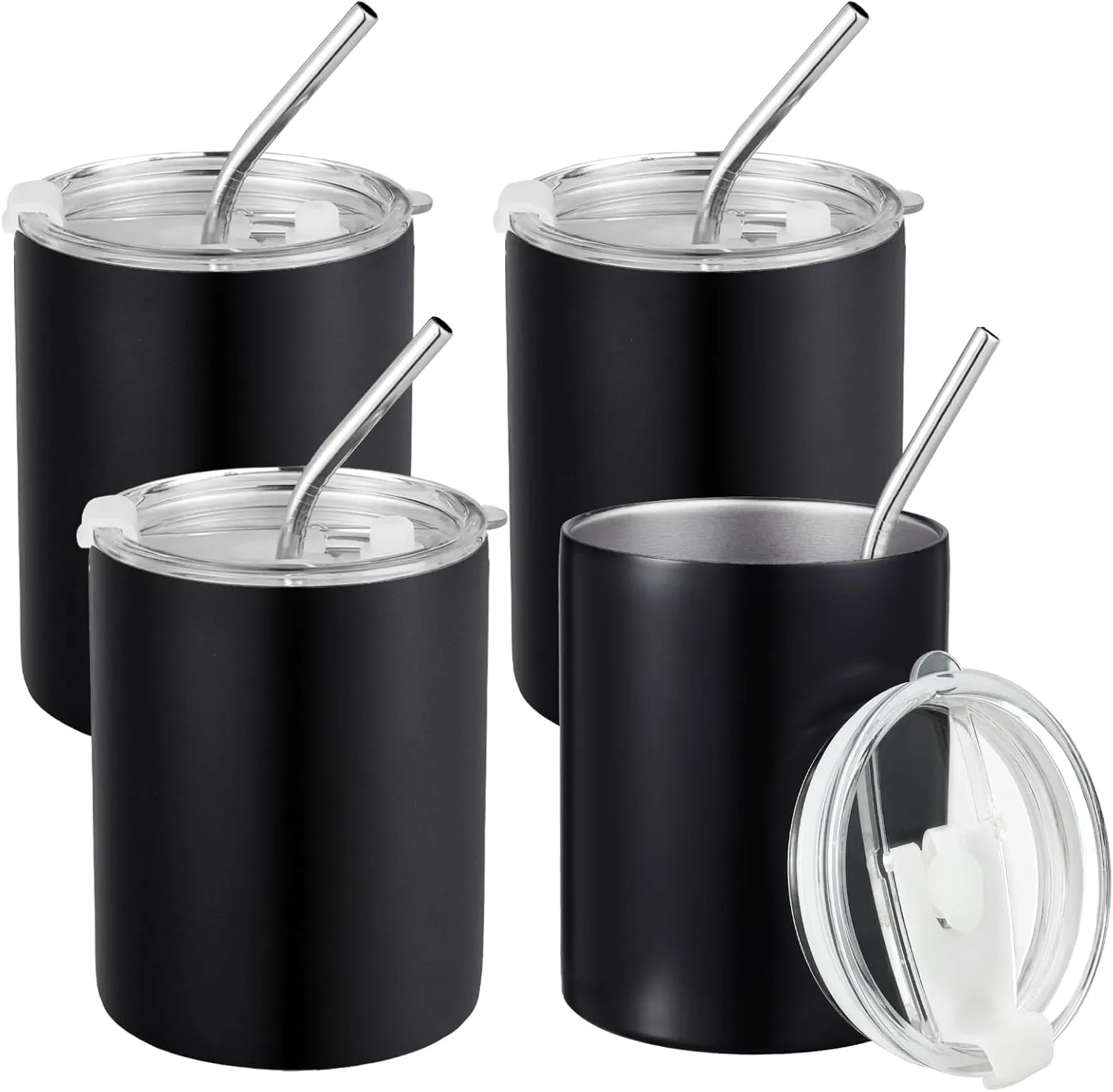 Puraville 4 Pack 12 oz Insulated Tumbler with Lid and Straw, Stainless Steel Double Walled Coffee Cup with Lid set of 4, Vacuum Reusable Leak Proof Travel Coffee Mug for Multiple Occasions