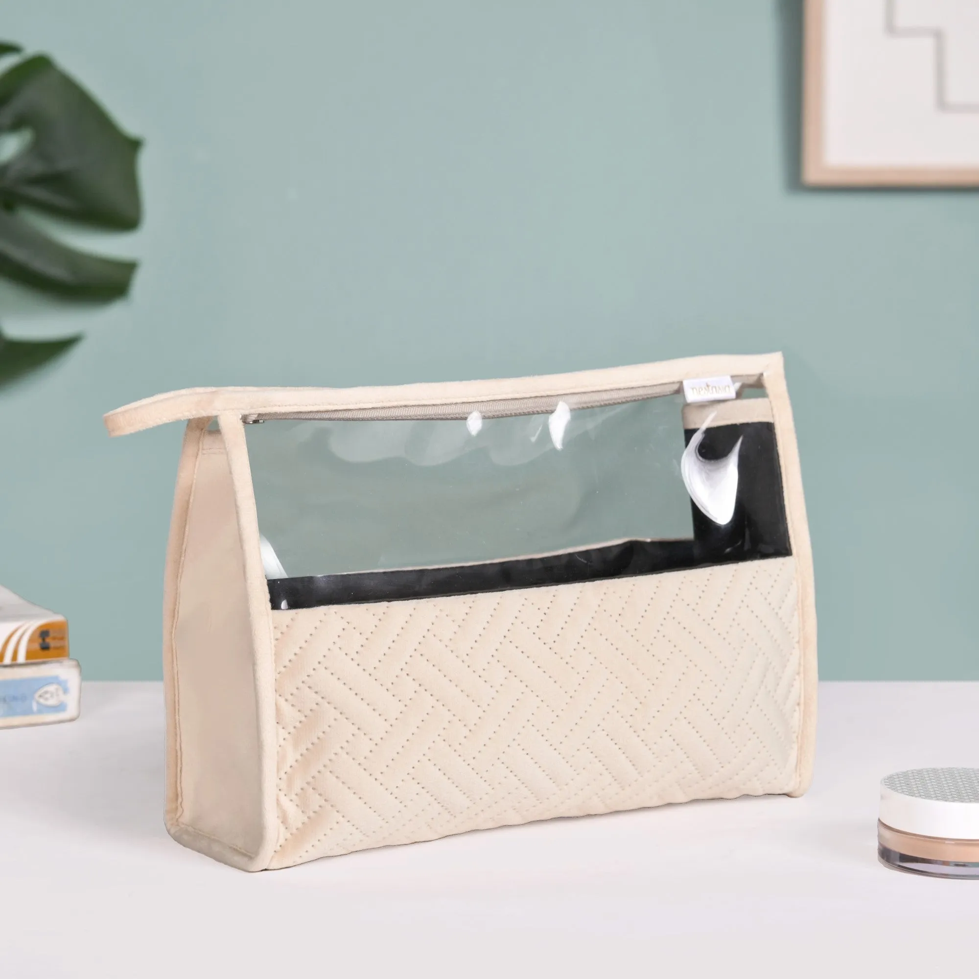 Quilted Cream White Nesting Travel Pouch Set Of 2