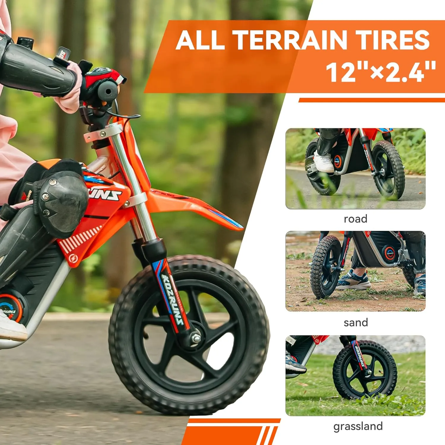 Racing Grade Electric Dirt Bike for Kids, Peak 400W Powerful Motorcycle for Ages 3-6, 36V 5.2Ah Lithium Battery, Dual Shock Absorption, 3 Speed Modes, Safe Disc Brake, 12Inch Off Road Tires, Orange