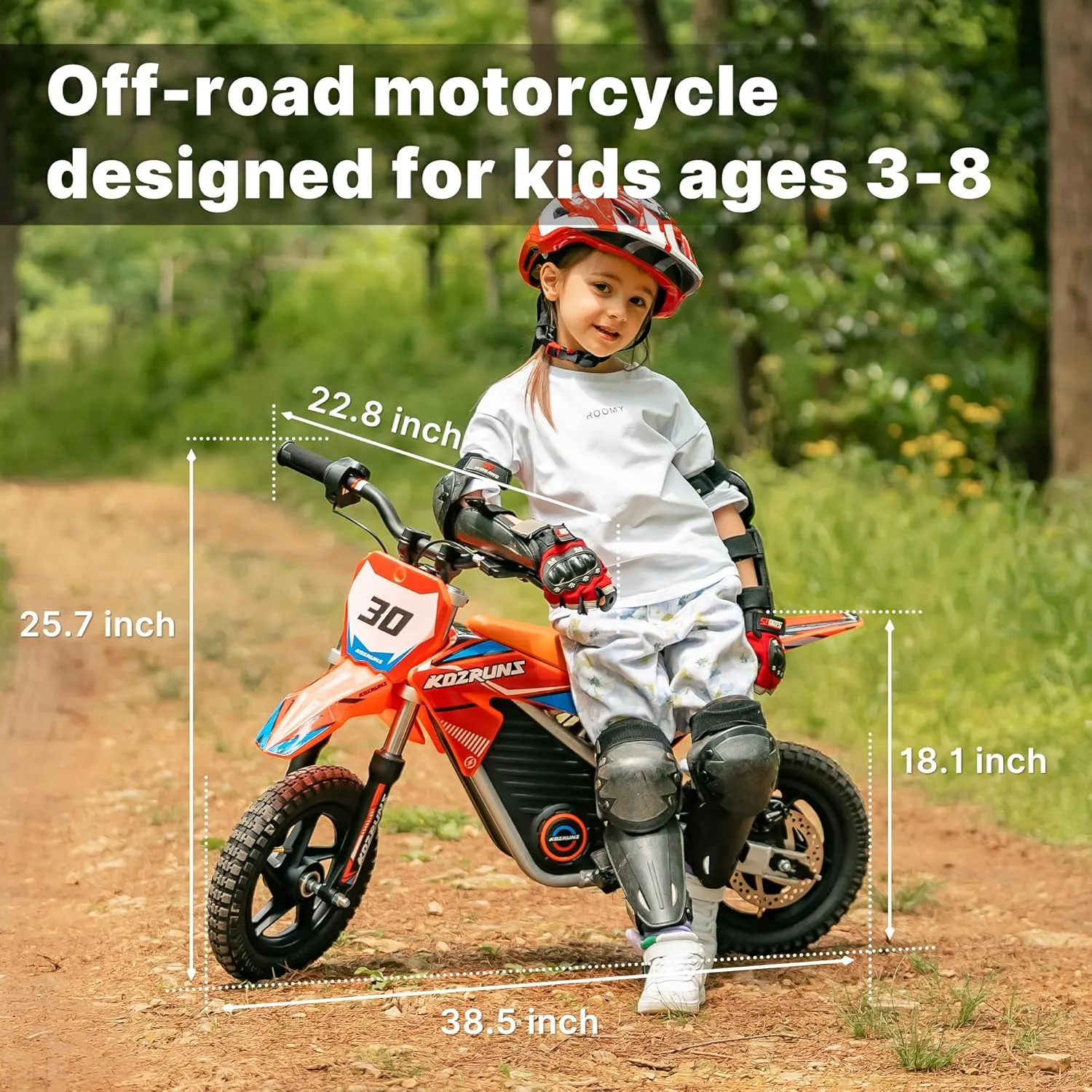 Racing Grade Electric Dirt Bike for Kids, Peak 400W Powerful Motorcycle for Ages 3-6, 36V 5.2Ah Lithium Battery, Dual Shock Absorption, 3 Speed Modes, Safe Disc Brake, 12Inch Off Road Tires, Orange