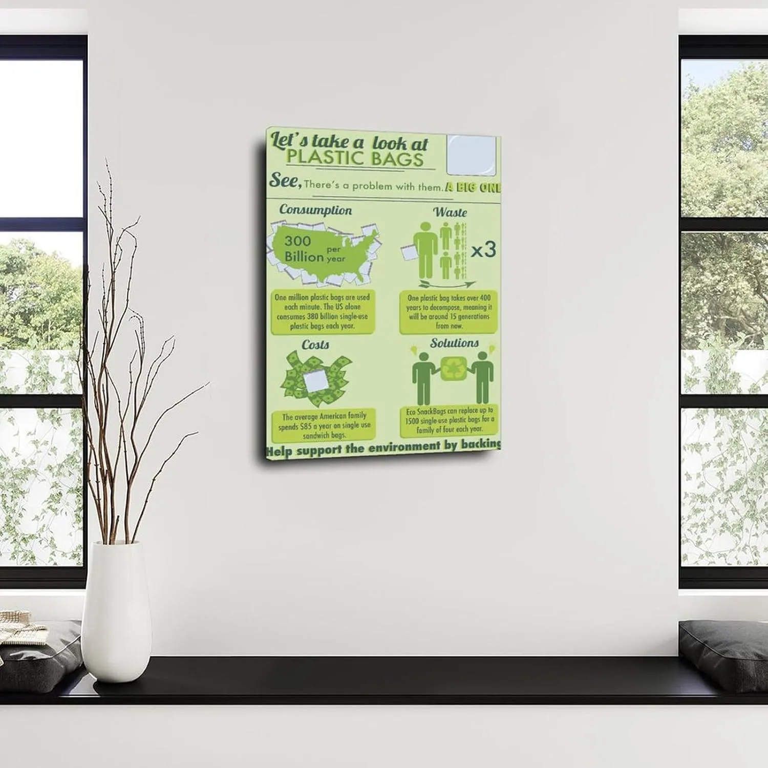 Reasons Not To Useplastic Bags Environmental Protection Poster (2) Canvas Painting for Living Room Bedroom Decor 08x12inch(20x30cm) Frame-style