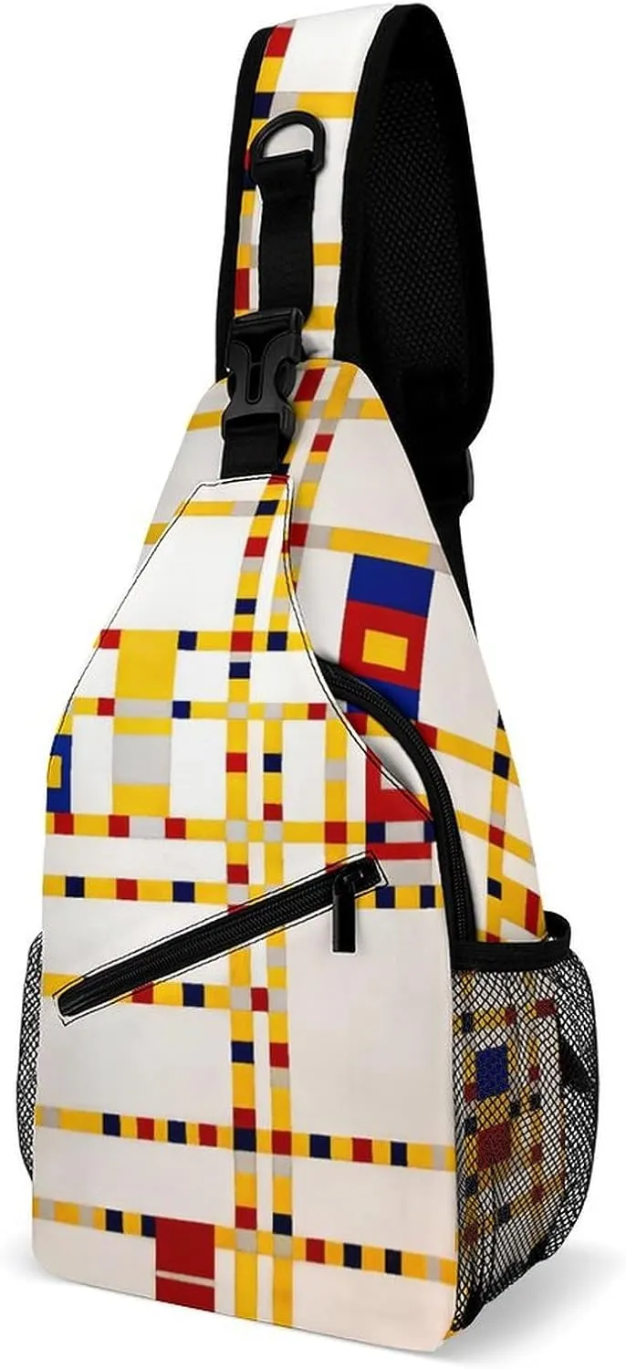 Red And Yellow Checkerboard Grid Checkered Pattern Sling Bags Men And Women Shoulder Backpack Chest Bag Cross Body Chest Sling Backpack.