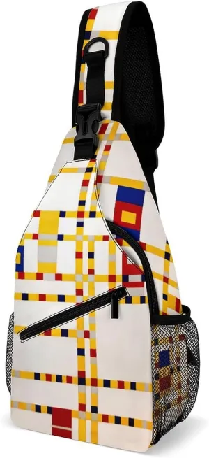 Red And Yellow Checkerboard Grid Checkered Pattern Sling Bags Men And Women Shoulder Backpack Chest Bag Cross Body Chest Sling Backpack.