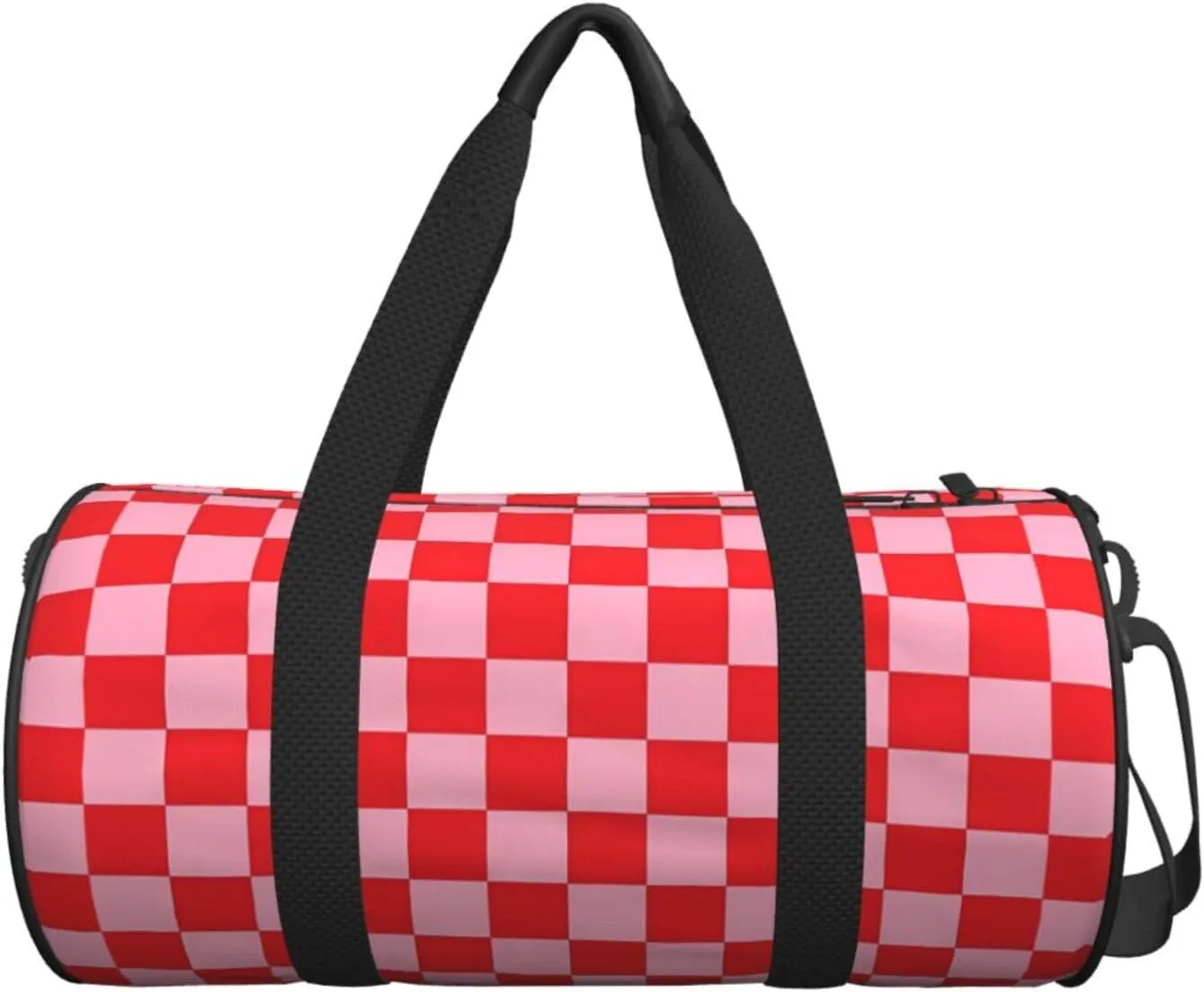 Red Pinks Checkered Round Travel Duffel Bag Large Capacity Gym Sports Bags for Hiking Vacation Trips