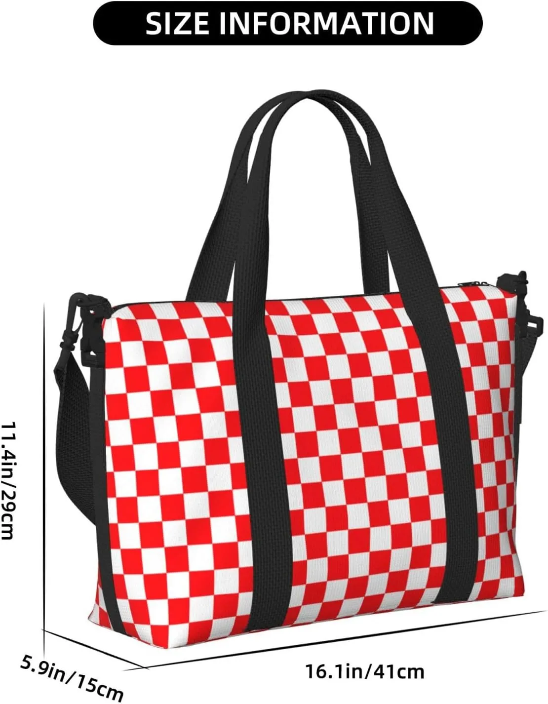 Red White Checkered Travel Duffel Bags for Women Men, Sports Training Gym Bag Dance Bag with Adjustable Shoulder Strap Racing Weekender Overnight Bag