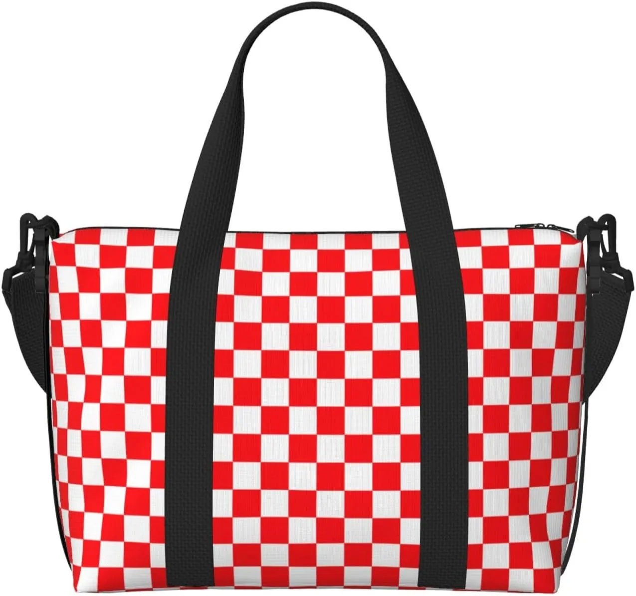 Red White Checkered Travel Duffel Bags for Women Men, Sports Training Gym Bag Dance Bag with Adjustable Shoulder Strap Racing Weekender Overnight Bag