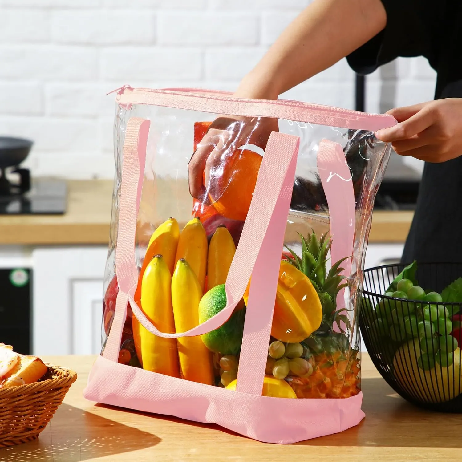 Reginary 8 Pieces Clear Tote Bags Shoulder Handbag Security Approved See Through Bag with Zipper Closure for Travel Work
