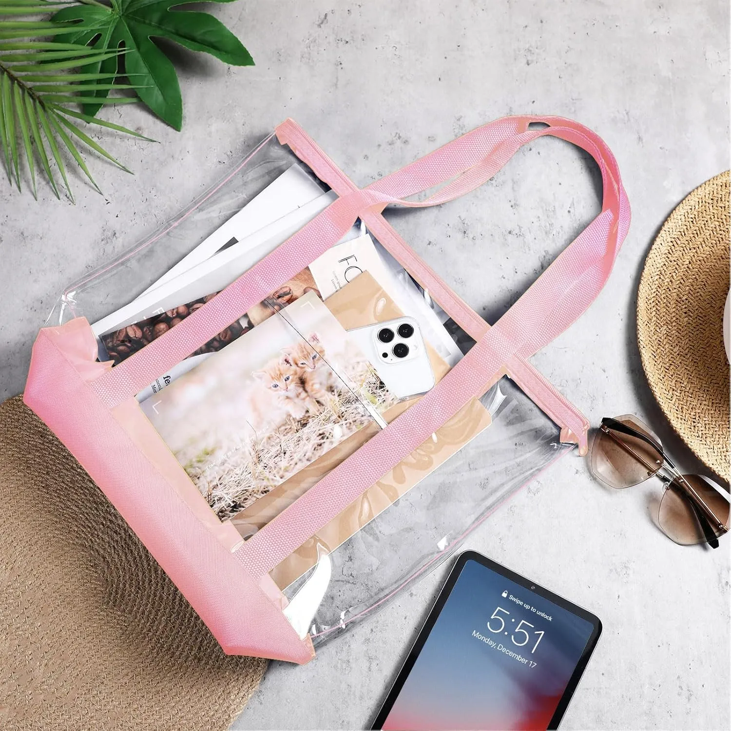 Reginary 8 Pieces Clear Tote Bags Shoulder Handbag Security Approved See Through Bag with Zipper Closure for Travel Work