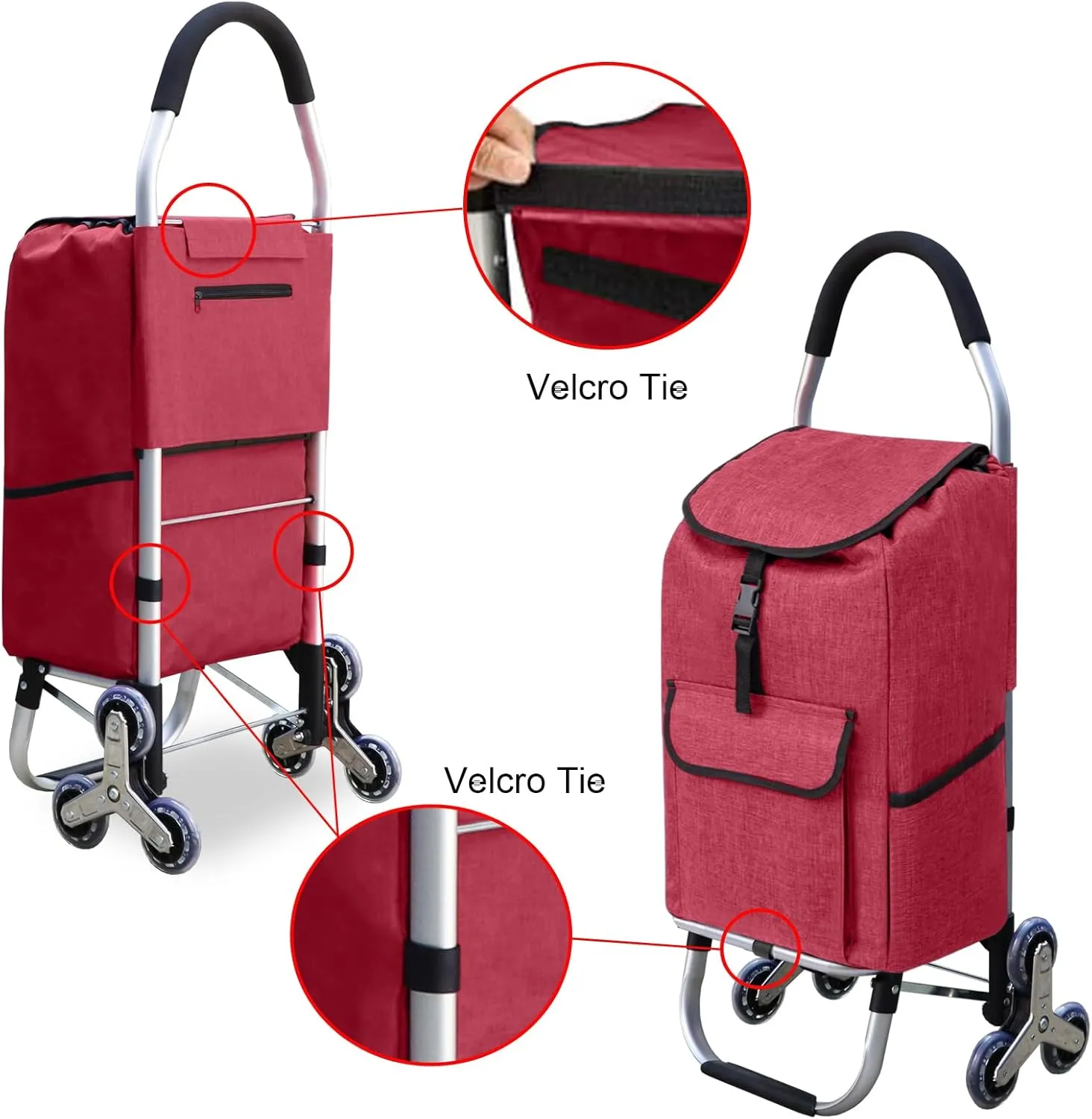 Replacement Bag for Grocery Cart/Shopping Cart - Waterproof Trolley Bags, for Aluminium Alloy Frame, 13inx9.5inx21.6in (Red)