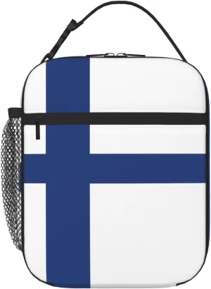 Reusable insulated bag, Finnish flag cooler tote bag, unisex portable storage bag, lunch bag for work office school travel