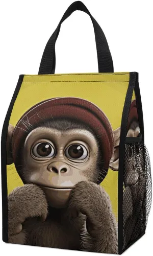 Reusable Lunch Bag for Women Men Curious Monkey Lunch Tote Bags Insulated Lunch Box Large Capacity Lunchbox Cooler Lunch Container for Work Office Picnic Travel