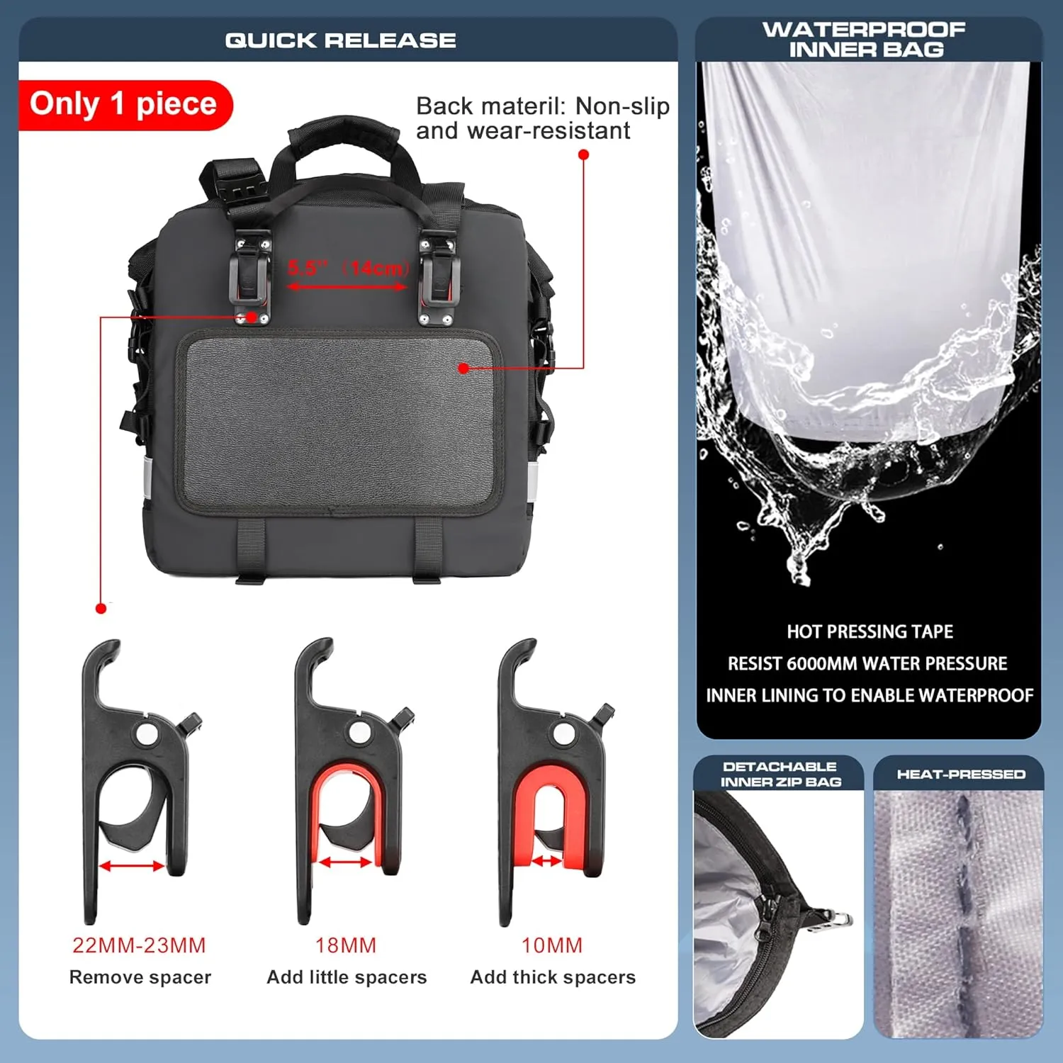Rhinowalk Motorcycle Saddle Bag Waterproof 20L Motor Side Saddlebags Quick Release Pannier Bag Motorcycle Accessory
