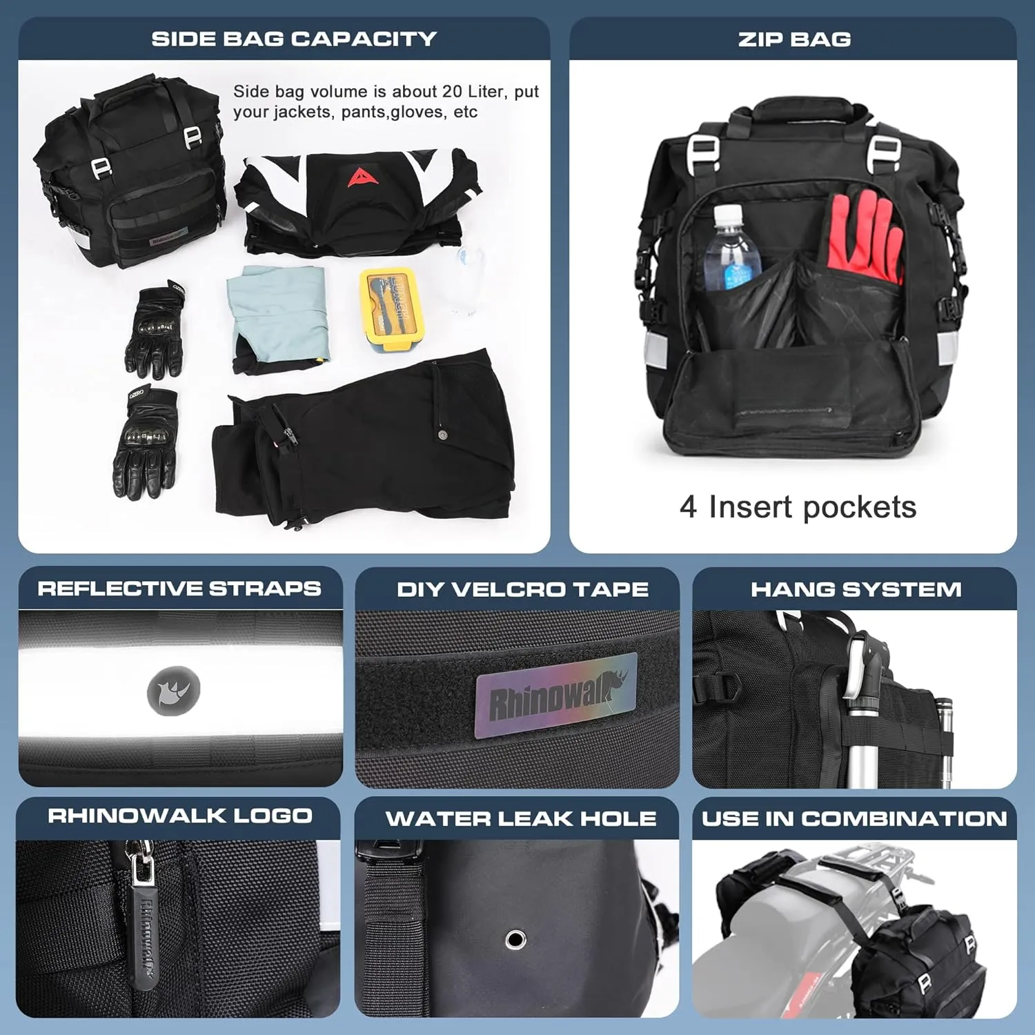 Rhinowalk Motorcycle Saddle Bag Waterproof 20L Motor Side Saddlebags Quick Release Pannier Bag Motorcycle Accessory