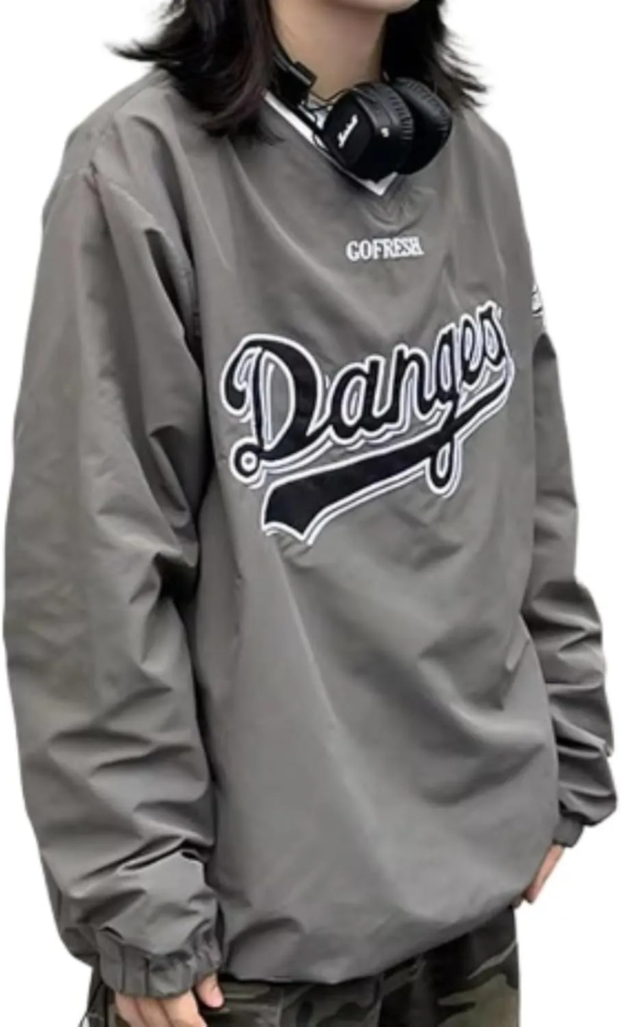 RICHTRUE Parachute Pullover Windbreaker Long Sleeve Jersey Shirt Y2k Oversized Shirts Grunge Rapper Streetwear 2000s Vintage