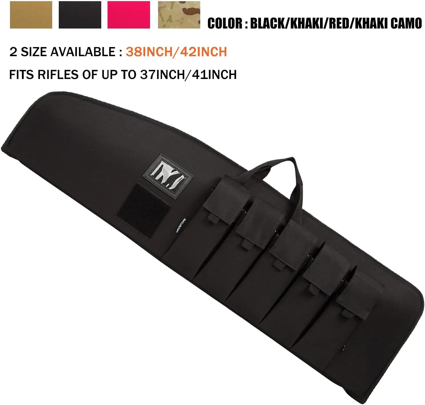 Rifle Case Tactical Rifle Bag with Multiple Magazine Holder Pouch,Lockable Zippers and Adjustable Sling,Available Length in 38" 42".(BLACK, 38inch)