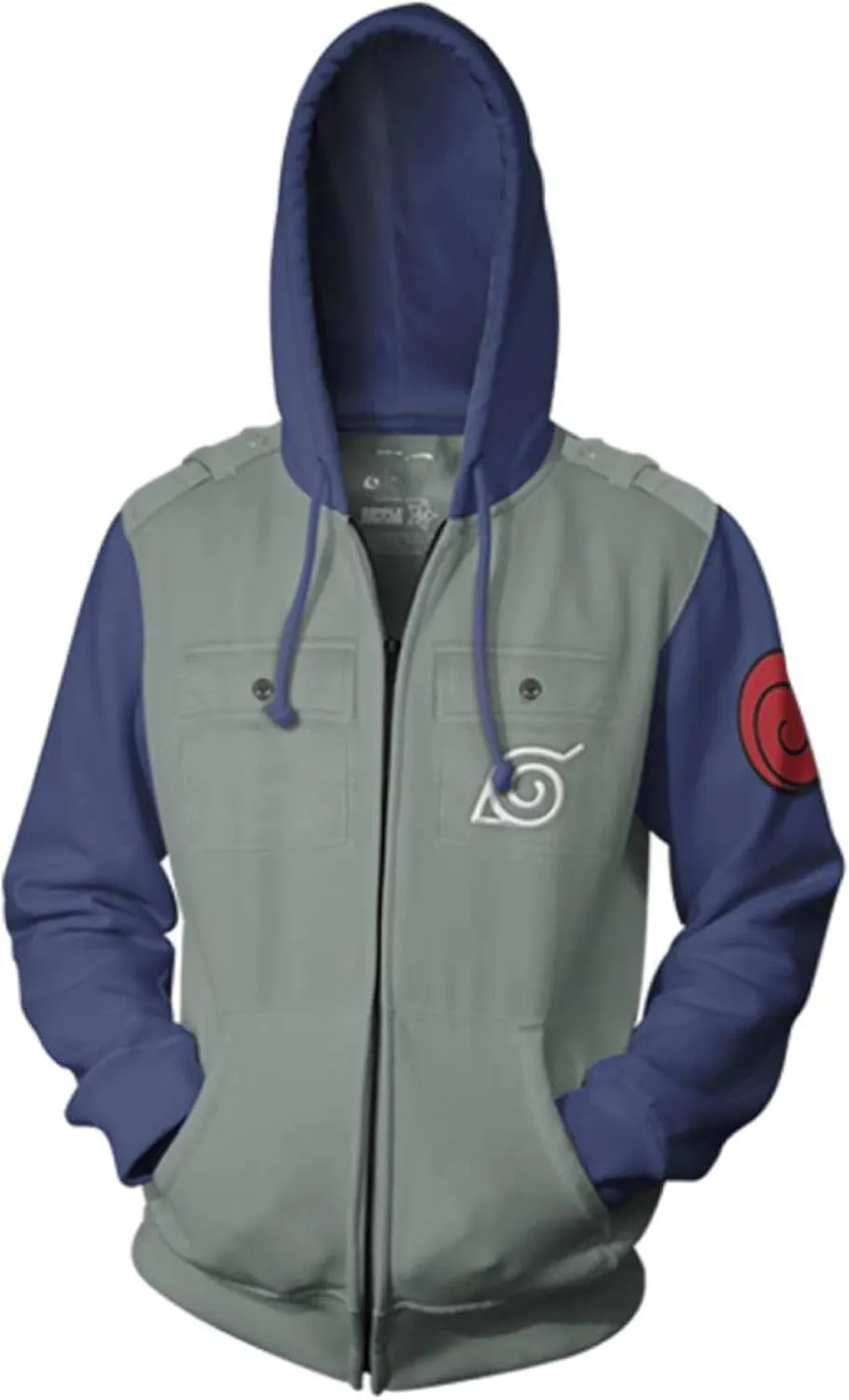 Ripple Junction Naruto Shippuden Men's Authentic Full Zip Hooded Sweatshirt w/Chest Pockets Epaulettes Officially Licensed