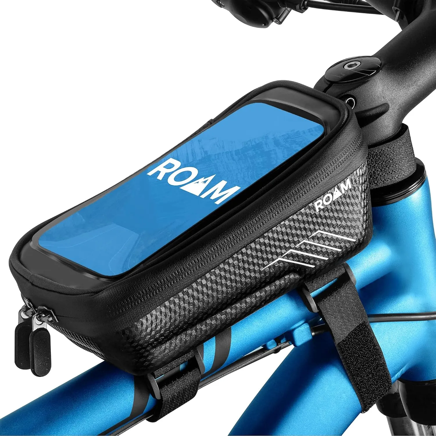 Roam Bike Universal Phone Holder   Waterproof Zipper Storage Case - Fits Smartphones Up To 4" x 7" - Velcro Strap Mounts To Bicycle Frame - Full Touchscreen Capabilities - Black